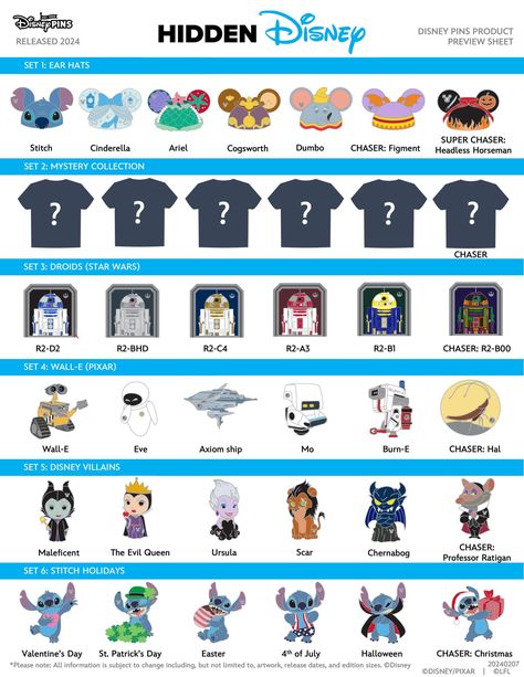 Hidden Disney 2024 Pin Series - Disney Pins Blog Disney Pin Sets Checklist, Disney Pin Sets, Hidden Mickeys Disneyland, Rare Disney Pins, Disney Pins Sets, Hidden Mickeys, Disney Pins Trading, Disneyland Pins, Disney Pin Collections