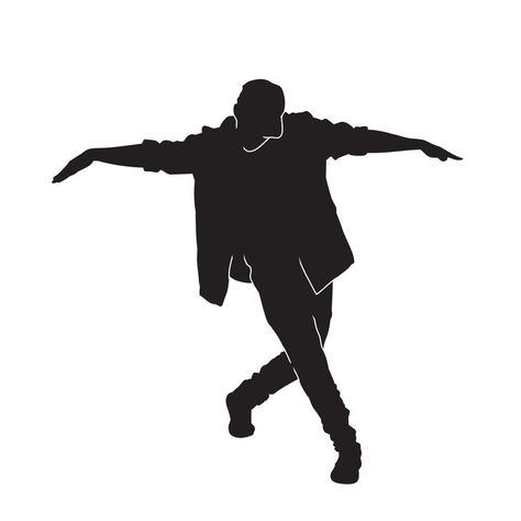 Silhouette of young male dancer vector isolated. on white background. Dancer Logo Design, Dance Graphic, Dancing People, Dance Vector, Dancer Silhouette, Hip Hop Dancer, Dance Images, Black And White Cartoon, Male Dancer