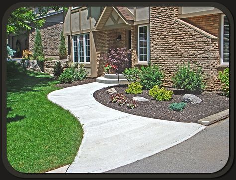 cement walkway | Concrete walkways are excellent for enhancing the  appearance of the ... Walkway ConcreteConcrete FrontIdeas ConcreteEntrance  ... Concrete Front Walkway, Front Sidewalk Ideas, Front Walkways, Sidewalk Ideas, Concrete Pavers Walkway, Front Walkway Landscaping, Walkway Designs, Sidewalk Landscaping, Front Yard Walkway