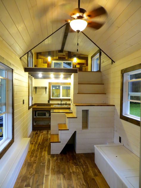 The interior of the Robin's Nest tiny house see more at brevardtinyhouse.com Design Casa Piccola, Sustainable Houses, Tiny House Company, Robins Nest, Tiny House Interior Design, Tiny House Inspiration, Micro House, Tiny House Movement, Tiny Spaces