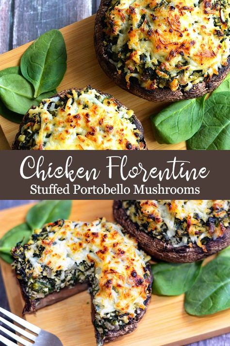 Chicken Florentine Recipe, Portabella Mushrooms Recipes, Florentines Recipe, Stuffed Portobello Mushrooms, Portobello Mushroom Recipes, Mushroom Recipes Healthy, Stuffed Portobello, Chicken Florentine, Mushroom Recipe