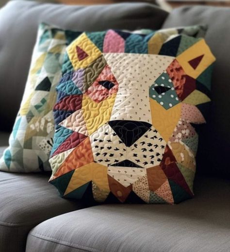 Lion Quilt, Cat Quilt Patterns, Custom Baby Clothes, Head Pillow, Patchwork Pillow, Cat Quilt, Cushion Pattern, Patchwork Patterns, Diy Furniture Plans Wood Projects