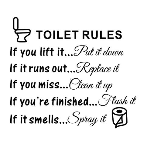 Wc Sign, Toilet Rules, Bathroom Wall Stickers, Bathroom Decals, Kitchen Rules, Bathroom Rules, Diy Toilet, Toilet Sign, Wall Seating