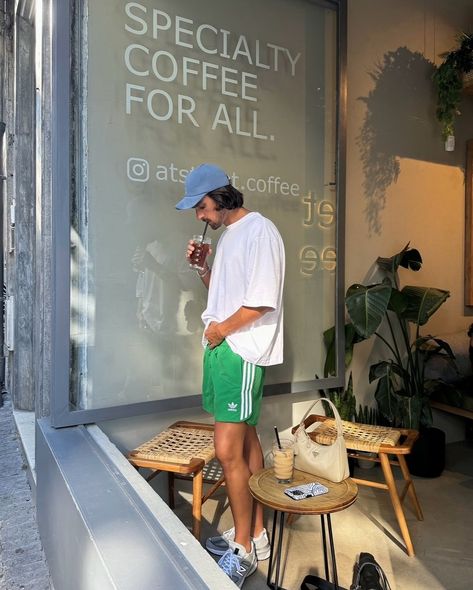 Fits for the coffee run 🥤☕️ Men’s Summer Streetwear Style, Coffee Run Outfit, Running Outfit Men, Aussie Summer, Sneaker Closet, Sneakers Outfit Men, Coffee Run, Website Launch, Men's Outfits