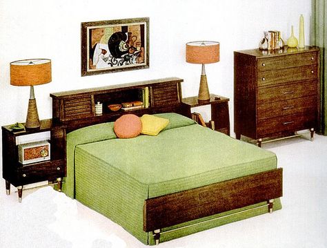 Bedroom (1956) | Flickr - Photo Sharing! 1950 Bedroom, Retro Attire, 1950s Decor, Mid Century Bedroom, Retro Bedrooms, Retro Interior Design, Living Vintage, Mid Century Modern Bedroom, Mid Century Living