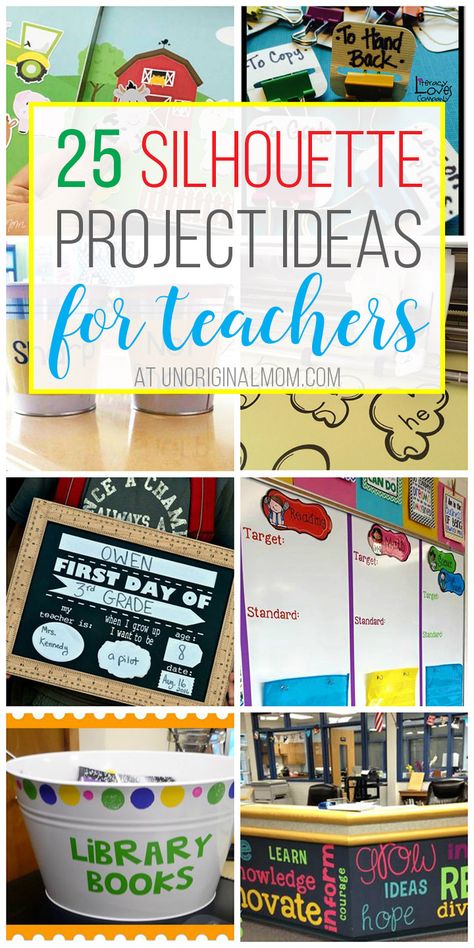 Great ideas for how to use your Silhouette or Cricut for your classroom! I want to try them all! | Silhouette CAMEO | Silhouette Portrait | Silhouette projects for teachers | vinyl projects for classrooms | classroom decor | classroom organization Portrait Silhouette, Teacher Projects, Silhouette Cameo Crafts, Ideas For Teachers, Silhouette School, Decor Classroom, Silhouette Diy, Projets Cricut, Classroom Projects