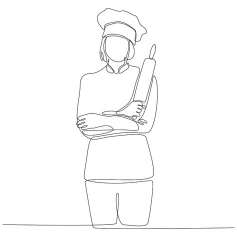 Female Chef Drawing, Chef Illustration Drawing, Chef Line Art, Chef Drawing Sketches, Baker Drawing, Chef Drawing, Baking Drawing, Illustrator Design Tutorial, Female Chef