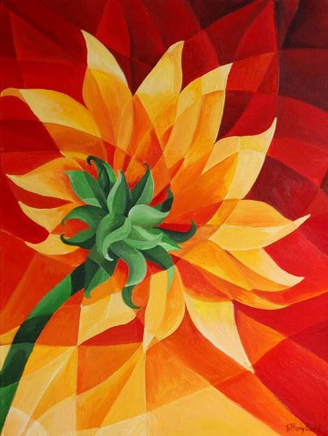 art Cubism Art, Geometric Flower, Sunflower Art, Tableau Art, Arte Inspo, Orange Flower, Cubism, Teaching Art, Art Google