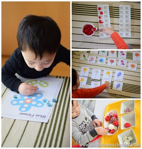 Learning Activities for 27 Months Toddler Finemotorskills Activities, Flower Activities, Tot Trays, Montessori Activities Preschool, Learning Art, Early Learning Activities, Montessori Preschool, Counting Cards, Matching Activity