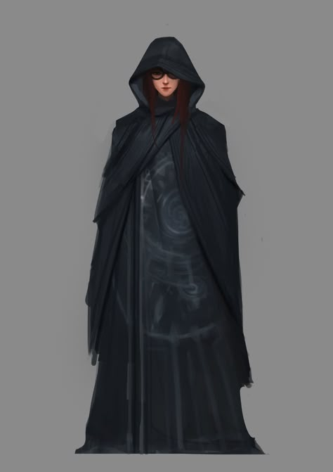 Cloaked Female Character, Futuristic Witch, Cloaked Character, Cloaked Woman, Hooded Woman, Female Wizard, Black Mage, Fantasy Wizard, Powerful Woman