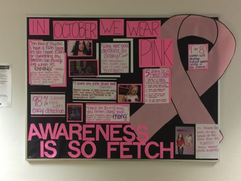 Pinktober Awareness Ideas, Club Board Ideas, Breast Awareness Month Ideas, Mean Girls Bulletin Board, Pink Bulletin Board Ideas, Pink October Ideas For School, Pink Month October, Pink October Ideas, Bulletin Board Aesthetic