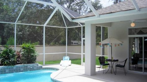 The Hawaiian Lanai Patio Cover - Azenco Outdoor Enclosed Pool, Pool 2023, Lanai Design, Enclosed Patio Ideas, Lanai Patio, Relaxation Ideas, Pool Cage, Small Inground Pool, Swimming Pool Enclosures