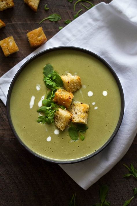 French Sorrel Soup with Garlic Parmesan Croutons — Cooking with Cocktail Rings French Sorrel, Sorrel Recipe, Parmesan Croutons, Sorrel Soup, Parmesan Potatoes, Sour Soup, Eat Seasonal, French Cooking, Cheese Serving