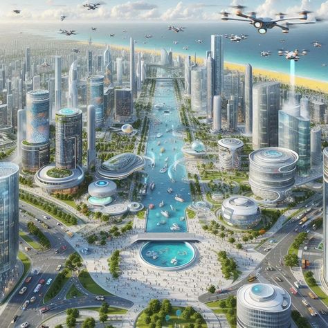 Futuristic Building Concept Art, Futuristic Architecture Future City, Futuristic City Utopia, City Skylines Game, Sci Fi Architecture, Futuristic Building, Eco City, City Skylines, Eco Architecture