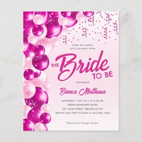 Budget Hot Pink Balloon Bride to Be Bridal Shower (Front) Hot Pink Glitter, Glitter Balloons, Bridal Shower Inspiration, Up Theme, Bachelorette Party Invitations, Pink Balloons, Bridal Shower Party, Bridal Shower Theme, Party Invite Template