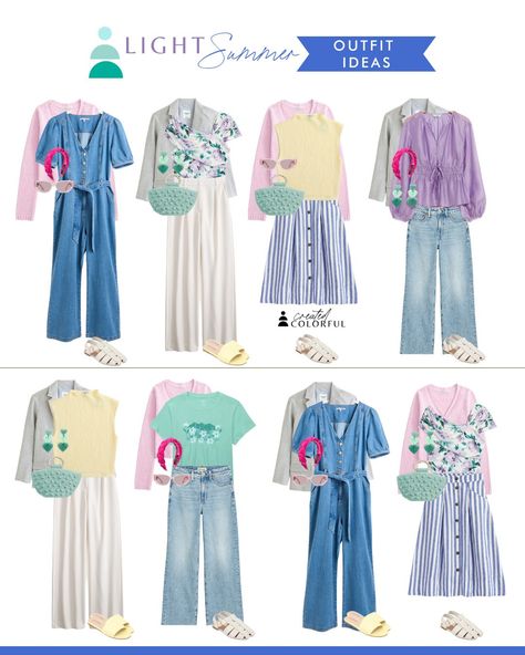 Hoc Summer, Light Spring Color Palette, Created Colorful, Light Summer Color Palette, Light Spring Colors, Colorful Wardrobe, Colour Analysis, Colour Combinations Fashion, Dopamine Dressing