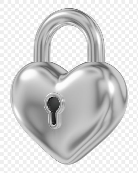 Heart Padlocks, Heart Illustration, Chrome Hearts, 3d Illustration, Silver Heart, Transparent Background, Tattoos, Silver