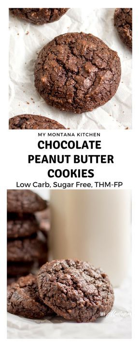 Rich and fudgy, you would never know that these Chocolate Peanut Butter Cookies only have 26 calories each! These healthy, delicious cookies are gluten free, sugar free, dairy free, and a Trim Healthy Mama FP recipe! #trimhealthymama #thm #chocolate #chocolateandpeanutbutter #peanutflour #thmfp #fuelpull #chocolatecookie #healthycookie #thmcookie #mymontanakitchen #lowcarb #dairyfree #sugarfree #keto Montana Kitchen, Trim Healthy Mama Dessert, Trim Healthy Recipes, Dessert Mousse, Trim Healthy Momma, Recipe Pork, Cookies Healthy, Chop Recipes, Thm Desserts