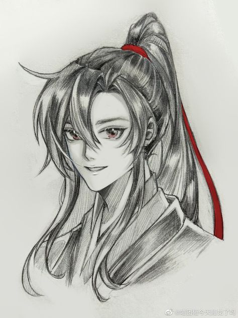 Wei Wuxian Drawing Easy, Wei Wuxian Sketch, The Untamed Drawing, Untamed Drawing, Drawings Black White, Anime Face Drawing, Doddle Art, Sketch Images, Pencil Sketch Images