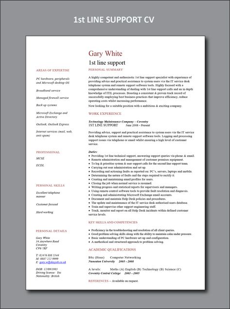 1st Line Support CV and resume example, IT, engineer, desktop, 2nd, first, download. You can get the fully editable Microsoft Word version of this sample. Project Manager Cover Letter, Dental Office Manager, Office Manager Resume, Cv Example, Project Manager Resume, Cv Inspiration, Entry Level Resume, Digital Marketing Manager, Good Resume Examples