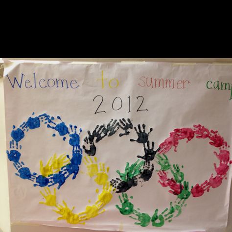 Olympic Summer Camp. Olympic Themed Crafts For Preschool, Olympics Board Ideas, Summer Camp Olympic Games, Olympics Art For Toddlers, Pre K Olympic Activities, Special Olympics Banner, Olympics For Toddlers, Olympic Themed Vacation Bible School, Toddler Olympic Activities