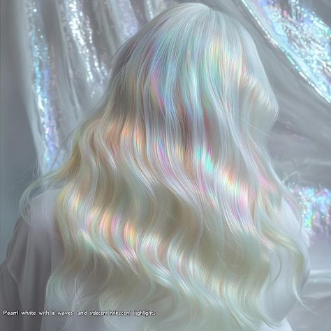 Iridescent Hair Dark, Opalescent Hair, Opal Hair Color, Oc Features, Prism Hair, Iridescent Hair, Silver Hair Highlights, Hairstyle References, Iconic Hair