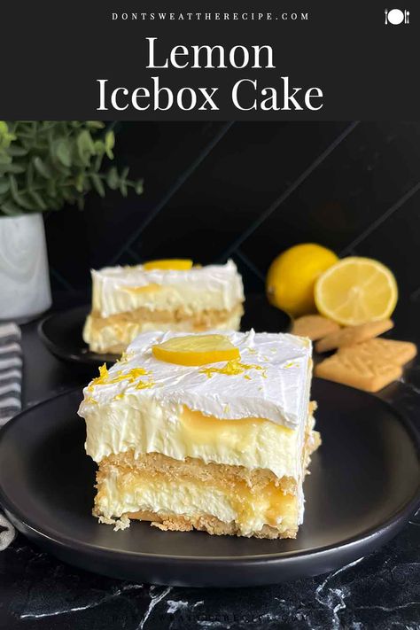 Lemon Ice Box Cake Recipe, Lemon Icebox Cake No Bake, Lemon Cooler Cake, Lemon Icebox Cake Recipe, Lemon Ice Box Cake, Lemon Berry Ritz Icebox Cake, Ice Box Desserts, No Bake Lemon Icebox Pie, Cookie Icebox Cake