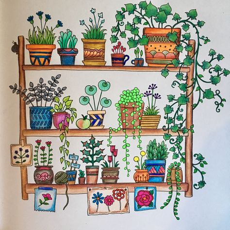 Draw Bookshelf, World Of Flowers Johanna Basford, School Wall Art Ideas, World Of Flowers, Whimsical Art Journal, Bookshelf Art, Flower Drawing Tutorials, Book Maker, Canvas Painting Designs