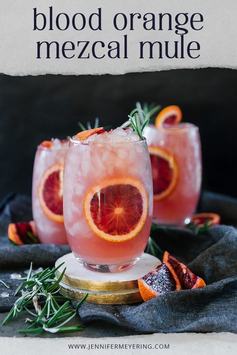 Blood Orange Mezcal Mule - Jennifer Meyering Mezcal Mule, Mocha Protein Shake, Blood Orange Cocktail, Mezcal Cocktails, Mule Recipe, Orange Cocktails, Blood Orange Juice, Orange Drinks, Boozy Drinks