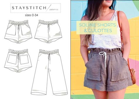 Soline Shorts and Culottes Sewing Pattern for Wovens | Etsy Tank Top Pattern, Shorts Pattern, Classic Trousers, Pdf Sewing Patterns, Sewing Clothes, Top Pattern, Sewing Inspiration, Patterned Shorts, Get The Look