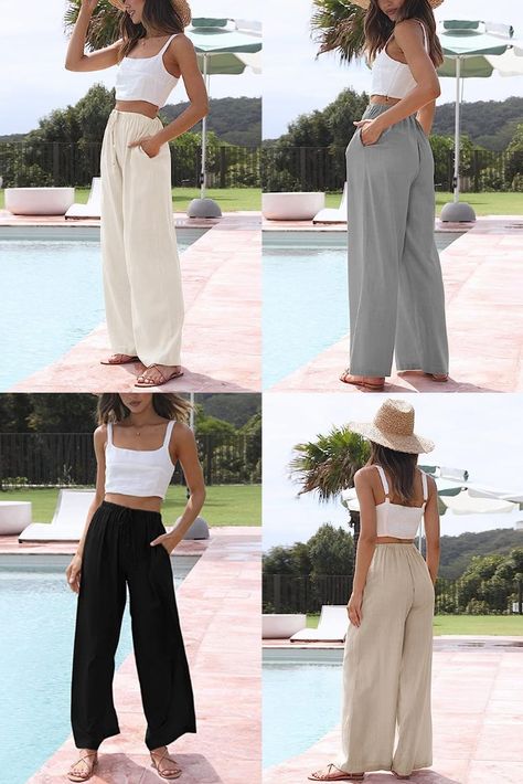 Best seller linen pants for beach outfits Linen Pants Women Summer, Beach Pants Outfit, Beige Wide Leg Pants Outfit, Plus Size Linen Pants Outfit, Linen Wide-leg Pants For The Beach, Non-stretch Linen Wide Leg Pants For Vacation, Beige Linen Pants Outfit, High-waisted Linen Beach Pants, Vacation Linen Full-length Bottoms