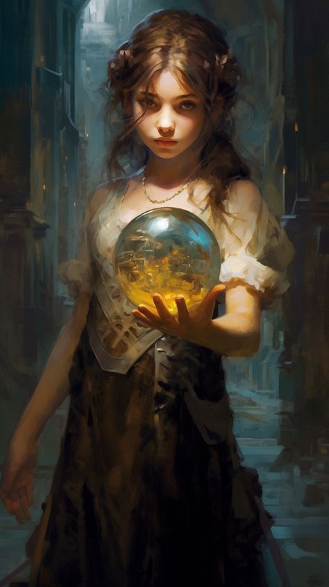 Best of Midjourney V5 Showcase overseen by ThetaCursed, License: CC BY-NC 4.0 Holding A Crystal Ball, Painting Of A Woman, Women Art, Aesthetic Painting, Crystal Ball, Female Art, A Woman, Tattoos, Crystals