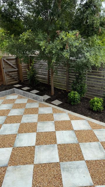 Checkered Pavers And Gravel, Checkerboard Pavers Backyard, Garden Pavers Ideas, Checkered Pavers, Pavers With Gravel, Checkerboard Garden, No Grass Backyard Ideas, Easy Home Projects, Home Diy Easy