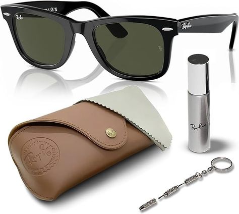 Amazon.com: Ray-Ban RB2140 Original Wayfarer Classic Square Shape Sunglasses With Eyewear Kit Bundle - High Bridge Fit - Ideal Formal and Casual Wear Square Sunglasses : Clothing, Shoes & Jewelry Iconic Sunglasses, Ray Ban Original Wayfarer, Original Wayfarer Classic, Ray Ban Eyewear, Shape Sunglasses, High Bridge, Soft Eyes, New Wayfarer, Classic Sunglasses