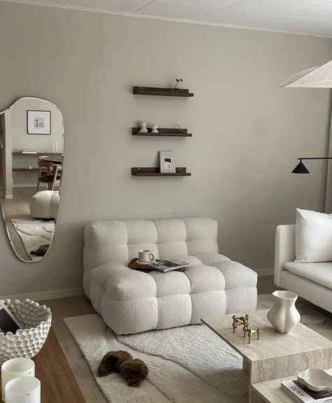 54 Trendy And Cozy Boucle Furniture Ideas - DigsDigs Boucle Living Room, Boucle Furniture, Cozy Living Room Ideas, Cute Living Room, Beige Interior, Pinterest Room Decor, Home Design Living Room, Apartment Decor Inspiration, Dream House Interior