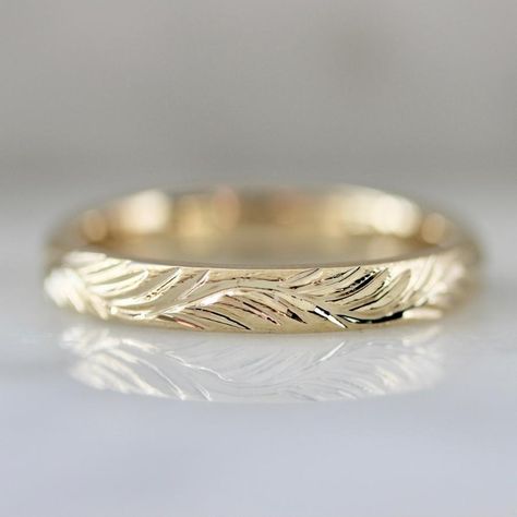 Castaway Engraved Gold Band - Gem Breakfast Botanical Wedding Ring, Wedding Band Engraving, Engraved Wedding Rings, Gold Waves, Zierlicher Ring, Solid Gold Band, Engraved Wedding, Mens Engagement, Gold Ring Stack