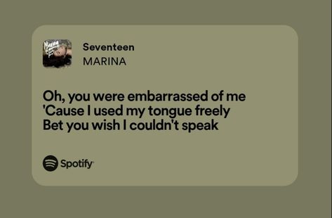 Seventeen Spotify Lyrics, Marina Spotify Lyrics, Seventeen Marina, Seventeen Spotify, Marina Lyrics, Diamonds Lyrics, Seventeen Lyrics, Relatable Lyrics, Strange Music