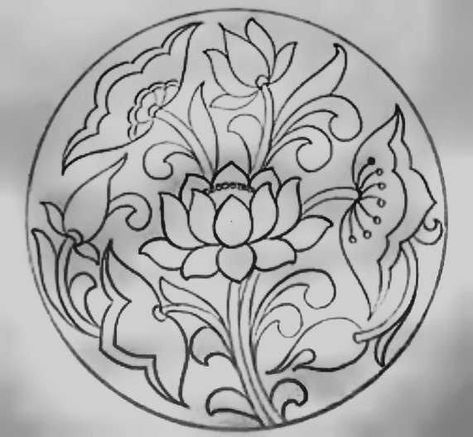 Aalekhan Designs In Circle, Circle Flower Drawing, Alekhan Design In Circle, Alekhan Drawing, Alekhan Design, Aalekhan Drawing, Mandala Mehendi, Lotus Mandala Design, Lotus Flower Drawing