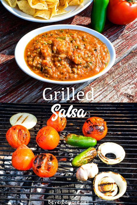 Fire Roasted Salsa Recipe, Carne Molida Recipe, Smoked Salsa Recipe, Grilled Salsa, Roasted Salsa Recipe, Fire Roasted Salsa, Smoked Salsa, Grilled Romaine Salad, Roasted Salsa