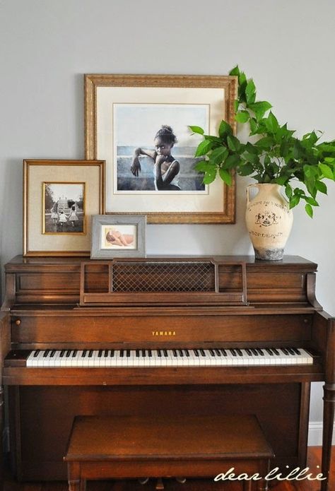 Roundup: 10 Stylish Home Pianos                                                                                                                                                                                 More Piano Room Decor, Piano Living Rooms, Old Piano, Painted Pianos, Piano Decor, Upright Piano, Piano Room, Living Modern, Living Room Decor Modern