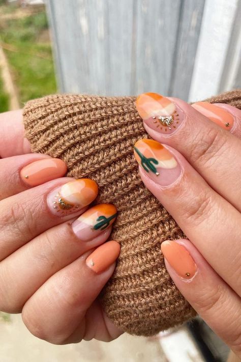 @ Desert Nails Art, Desert Sunset Nails, Spring Luminary Nails, Arizona Inspired Nails, Sedona Inspired Nails, Camp Nails Designs, Aries Season Nails, Southwestern Nail Designs, Arizona Nails Designs