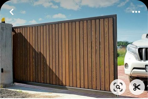 Sliding Wooden Gates, Gate Design Modern Sliding, Modern Sliding Gate, House Front Gate, Wooden Gate Designs, Gate Design Modern, Automatic Sliding Gate, Idea Bedroom, Home Gate Design