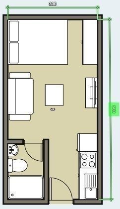 18m2 Apartment, Single Car Garage Apartment, 3x6 House Plan, Monoambiente Ideas, Studio Apartment Plan, Small Apartment Plans, Studio Apartment Floor Plans, Apartemen Studio, Studio Floor Plans