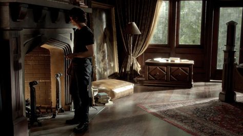 Damon Salvatore Bedroom | Bedrooms Salvatore Boarding House, The Vampire Diaries Damon, Movie Bedroom, Vampire House, Damon Elena, Mansion Bedroom, Dark House, Vampire Diaries Damon, Spanish Style Home