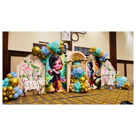 Krishna Theme Decor 🦚🕉️ Book Now : @decorty.in (9953805827) #krishnatheme #kanhaiyatheme #krishnathemedecor #krishnadecor #janmashtamidecor #birthdaydecor #kidsbirthdayparty #birthdaydecor #backdrop Krishna Theme Birthday Decoration, Krishna Theme Decoration Birthday, Krishna Theme Decoration, Krishna Birthday, Naming Ceremony Decoration, Birthday Theme Decoration, Mandap Decor, Bows Diy Ribbon, Little Krishna