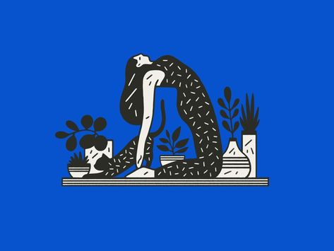 Illustration About Yoga by Tenney Tang for RaDesign on Dribbble Brad Cuzen, Yoga Pose Illustration, Coffee Packaging Ideas, Item Illustration, Houseplant Art, House Mural, Yoga Illustrations, Yoga Graphic, Illustration Trends