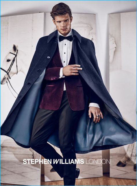 Robert Reider is a dashing vision in a sartorial cape for Stephen Williams… Cape Men, Fashion Cape, Mens Cape, Fashion Warehouse, Cape Fashion, Cape Designs, Fashion Formal, Fallen London, Formal Mens Fashion