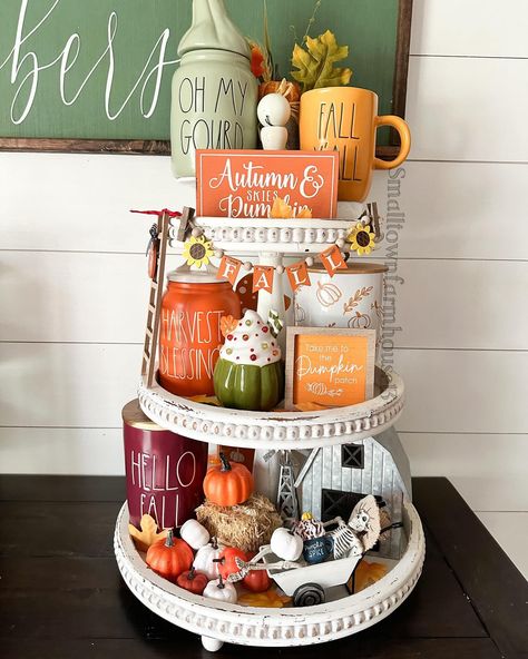 Fall tiered tray Rae Dunn Fall, Fall Gourds, Tier Trays, Fall Spices, Hello Autumn, Holiday Decorations, Gourds, Tiered Tray, Holiday Festival