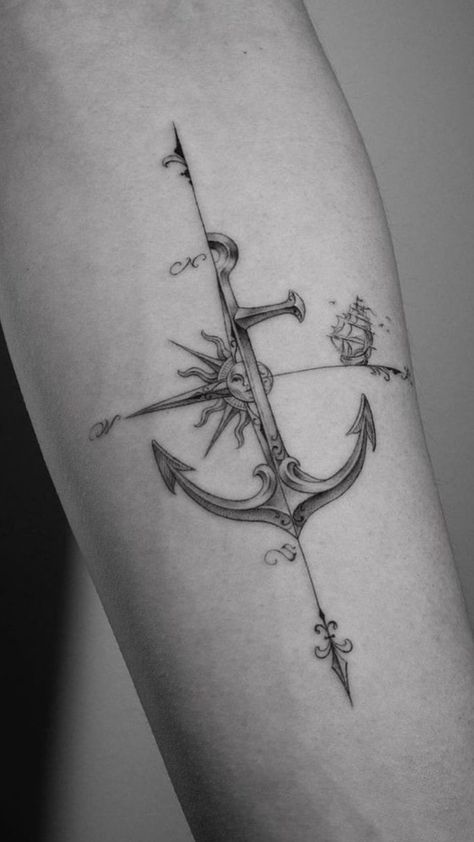 Traditional Compass Tattoo, Sailing Tattoo, Compass Tattoos, Wheel Tattoo, Direction In Life, Modern Art Tattoos, Egyptian Tattoo Sleeve, Anchor Tattoo Design, Anker Tattoo