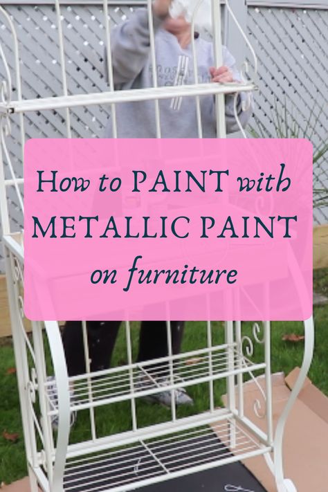 How to Paint with Metallic Paint on furniture is the perfect way to upgrade an old piece of furniture. Our how-to video helps you with tips and tricks to furniture painting. DIY Projects can be easy with metallic paint. Before you throw out an old furniture piece, try metallic paint for a new look. We combined metallic spray paint with Martha Stewart metallic paint. Metal Bathroom Shelf, Metallic Painted Furniture, Steel Bar Stools, Foyer Ideas Entryway, Metal Floating Shelves, Metal Coat Hangers, French Inspired Home, Painted Bookshelves, Spray Paint Colors